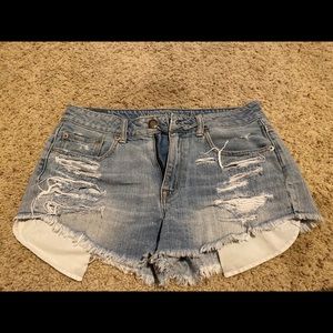 Distressed denim shorts